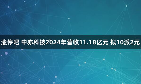 涨停吧 中亦科技2024年营收11.18亿元 拟10派2元