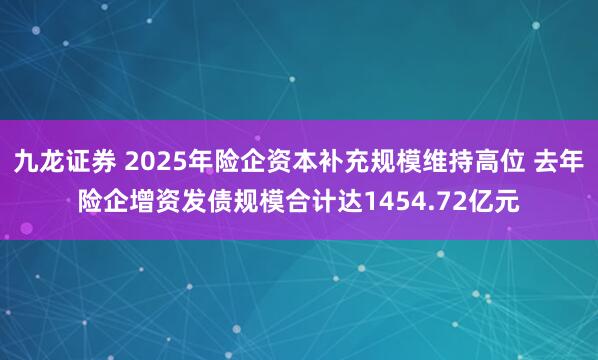 九龙证券 2025年险企资本补充规模维持高位 去年险企增资发债规模合计达1454.72亿元
